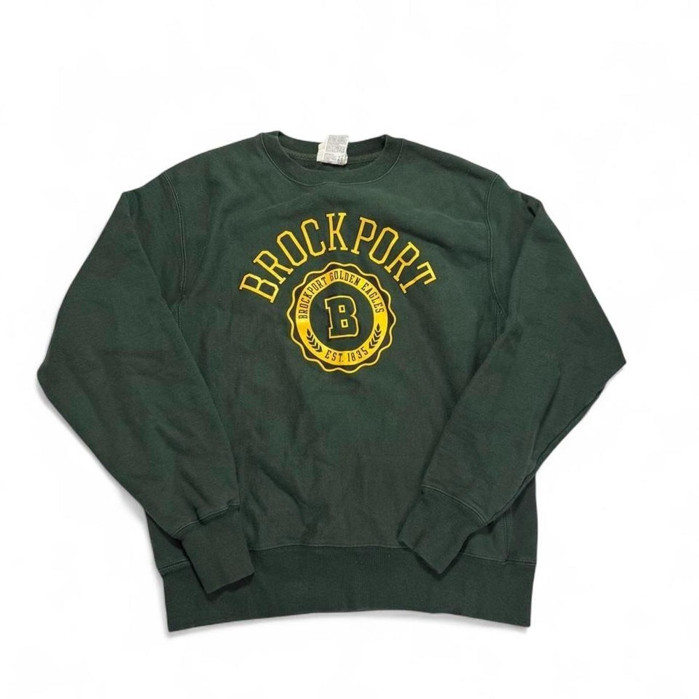 Champion Brockport Golden Eagles Cotton Blend Crewneck Sweatshirt Forest Green